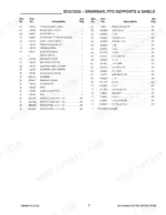 Gehl 3210, 3250 parts list for drawbar, PTO supports, and shield components with reference numbers and descriptions.