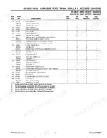 gehl-4525-4625-skid-loader-parts-catalog-907263-parts-list-7.webp Gehl 4525, 4625, SL4525, SL4625, 4625SX, 4625DX parts list for chassis, fuel tank, grille, and access covers with reference numbers.