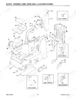 gehl-4610-skid-loader-parts-catalog-906014-chassis-parts-8.webp Gehl 4610, SL4610, SL4510 exploded view of chassis, fuel tank, rear grill, and access covers with numbered parts list.