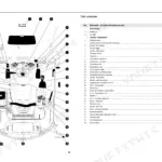 Gehl 480 cab overview diagram with numbered components and reference table for operator controls and interior features.