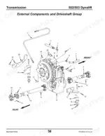gehl-552-553-telescopic-boom-forklift-parts-catalog-908459-drivetrain-parts-60.webp Gehl 552, 553, Dynalift transmission external components and driveshaft group exploded view diagram with numbered parts.