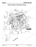 gehl-552-553-telescopic-boom-forklift-parts-catalog-908459-engine-parts-52.webp Gehl 552, 553, Dynalift exploded view of John Deere 4045TF external engine components and mounting brackets.