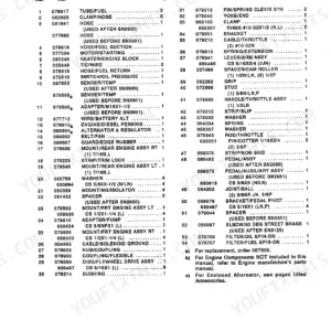 Gehl 6620, SL6620 parts list for engine and related components, including fuel, throttle, and mounting hardware reference numbers.