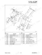 gehl-al-540-articulated-loader-parts-manual-918412-boom-parts-51.webp Gehl AL 540 lift arm assembly exploded view diagram with parts list including pins, bearings, and pivot arms.