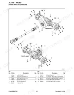 gehl-al-540-articulated-loader-parts-manual-918412-drivetrain-parts-42.webp Gehl AL 540 exploded view diagram of front and rear axles, drive shaft, and associated hardware with parts list table.