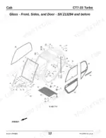 gehl-ct7-23-turbo-telescopic-handler-parts-catalog-913221-cab-parts-14.webp Gehl CT7-23 Turbo exploded view of cab glass, front, sides, and door components for SN 213284 and before.