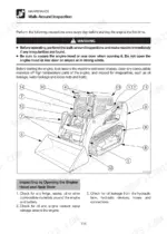 gehl-ctl55-ctl85-series-compact-track-loader-operator-manual-917299-maintenance-116.webp Gehl CTL55, CTL65, CTL75, CTL85 walk-around inspection diagram showing daily maintenance points and engine hood procedures.