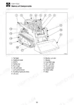 gehl-ctl60-ctl70-ctl80-compact-track-loader-operator-manual-908305-controls-38.webp Gehl CTL60, CTL70, CTL80 component identification diagram showing numbered parts like ROPS, lift arm, bucket, and tracks.