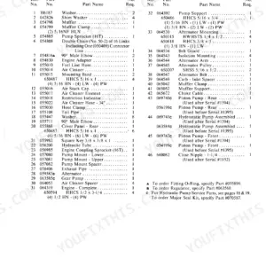Gehl HL4300, HL4500, HL4600, HL4700 parts list for engine, electrical, and hydraulic system components with reference numbers.