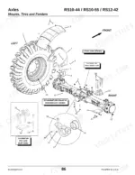 Gehl RS10-44, RS10-55, RS12-42 exploded view of front axle, tire, fender, and mounting hardware components.