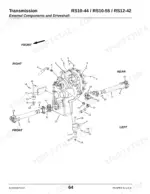 Gehl RS10-44, RS10-55, RS12-42 transmission exploded view showing external components and driveshaft assembly parts.