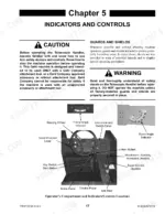 Gehl RS5-19 operator manual page showing indicators, controls, frame angle, boom angle, pedals, and joystick locations.