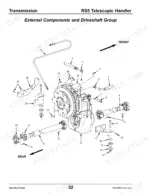 gehl-rs5-telescopic-handler-parts-catalog-908495-drivetrain-parts-54.webp Gehl RS5 transmission exploded view showing external components, driveshafts, and mounting hardware with numbered parts list.