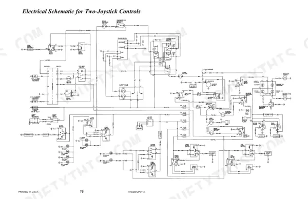 Gehl RS6-34 electrical schematic for two-joystick controls showing transmission, ignition, and lighting circuits.