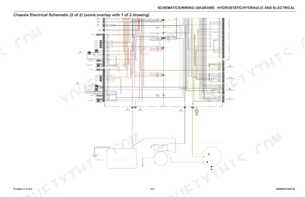 Gehl RT105 / Mustang 1050RT chassis electrical wiring schematic showing fuse relay boxes and alternator.