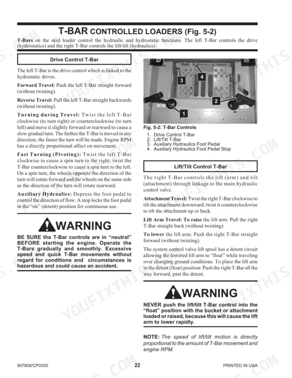 gehl-sl4635-variants-skid-loader-operator-manual-907808-controls-24.webp Gehl SL4635, SL4635SX, SL4635SXT, SL4635DXT, SL4835SXT, SL4835DXT, SL4835 T-Bar control operation and diagram for skid loaders.