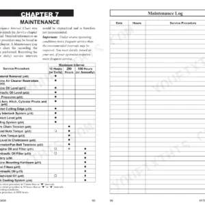 Gehl SL7610, SL7710 (EU), SL7810 maintenance interval chart and service log table for routine equipment checks.