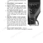 Gehl V270 left instrument panel controls diagram identifying switches for lights, turn signals, and Power-A-Tach.