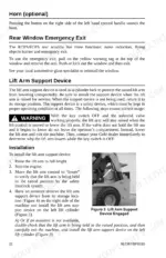 gehl-v270-skid-steer-loader-operator-manual-917387-procedures-26.webp Gehl V270 manual page showing horn, rear window emergency exit, and lift arm support device installation procedures.