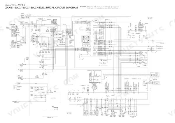 hitachi-160lc-180lc-180lcn-excavator-technical-manual-tt1f1e-02-wiring-356.webp Hitachi Zaxis 160LC, 180LC, 180LCN electrical circuit diagram showing monitor and controller wiring.