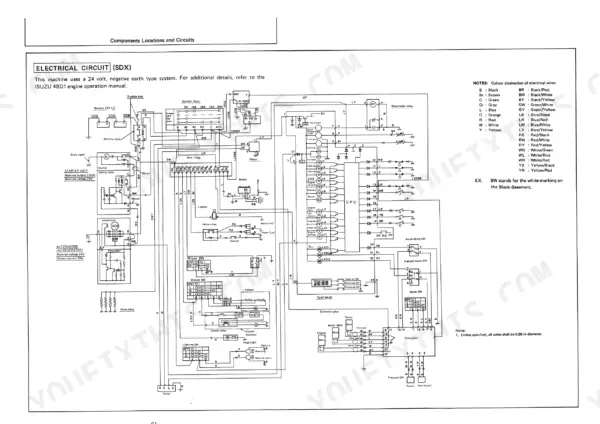 Hitachi EX120 electrical circuit wiring diagram showing battery, starter, alternator, CPU, and controller connections.