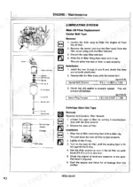 Hitachi EX200-3, EX200LC-3 excavator Engine oil filter replacement steps with exploded filter view and torque values