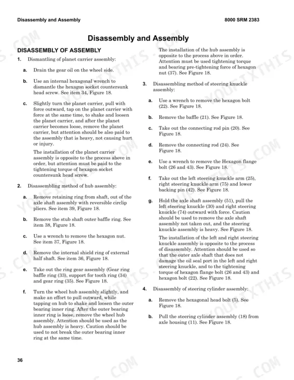 Hyster F1.8UT 4WD, F2.5UT 4WD, F3.5UT 4WD, F50UT 4WD, F70UT 4WD disassembly procedures for planet carrier, hub, steering knuckle, and cylinder.