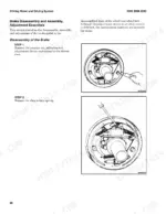 Hyster J1.5UT, J2.0UT, J2.5UT, J3.0UT, J3.5UT brake disassembly and adjustment procedure diagrams showing shoe return spring removal.