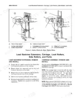 Hyster N50FA, N40-45FR, N30XMH, N30XMH2, N25XMDR3, N30-40XMR3, N50XMA3, N30XMDR3, N45XMR3, N30XMXDR3, N45XMXR3, W30-40ZA, W20-30ZR, W25-30-40ZC, W25-30ZA2, V30ZMD mast safety chain diagram and load backrest removal procedures.