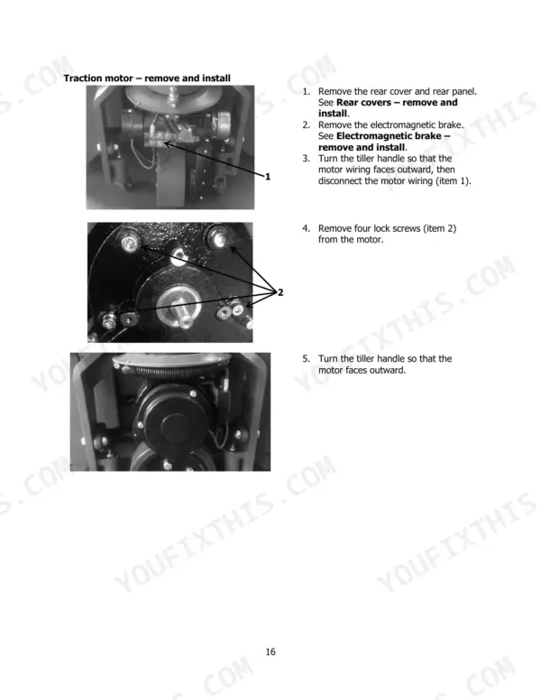 Hyster P1.5UT (A3D1) service manual: traction motor removal and installation procedure with component photos.
