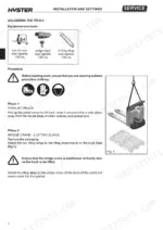 Hyster P1.8, P2.0, P2.0L, P2.2 service manual page showing unloading procedures, equipment requirements, and lifting diagram.