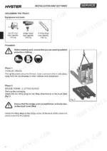 hyster-p2-0hl-electric-pallet-truck-service-manual-4005090-procedures-24.webp Hyster P2.0HL service manual page showing unloading procedure, required lifting equipment, and bridge crane safety instructions.