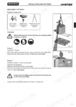 Hyster P2.0S service manual page showing procedures for unloading the truck using a forklift and bridge crane lifting slings.