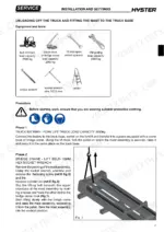 hyster-r1-0e-r1-2e-r1-4e-retractable-truck-service-manual-4217108-procedures-29.webp Hyster R1.0E, R1.2E, R1.4E service manual page showing mast installation tools, safety gear, and lifting procedure diagram.