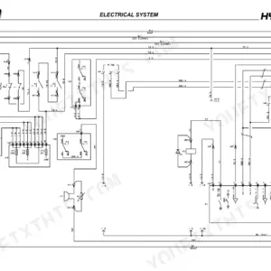 Hyster R1.0E, R1.2E, R1.4E electrical system wiring diagram showing relays, fuses, and controller connections.