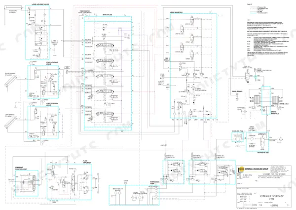 Hyster RS45-27CH, RS45-31CH hydraulic schematic showing main valve, manifold, load holding valves, and steering control unit.
