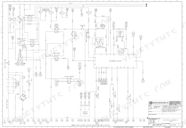 Hyster RS45-27CH, RS45-31CH electrical schematic showing power supply, start system, instrument cluster, and indicators.