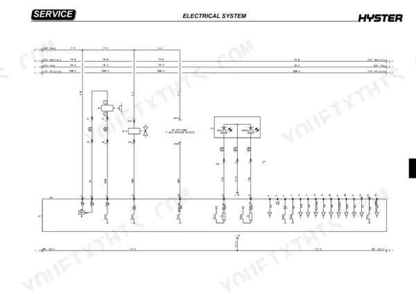 Hyster S1.0E, S1.2E, S2.4HBE electrical system wiring diagram showing flash beacon, buzzer, and controller connections.