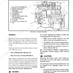 Hyster S1.25XL-H35XL Mazda M4-121G engine diagram showing components like cylinder block, crankshaft, and rocker arm cover.