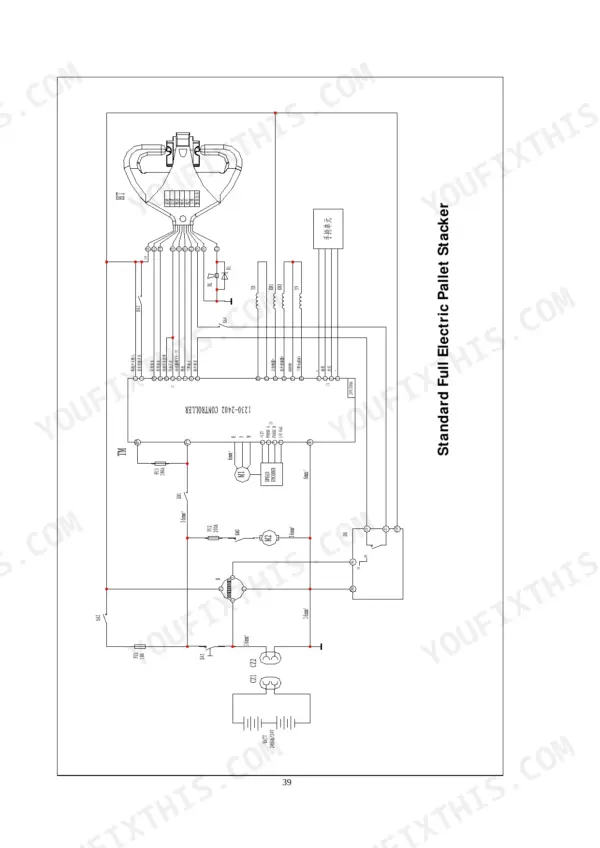 Hyster S1.5-UTS, SS1.5R-UT, A3B3, A3B7 electrical wiring diagram for the standard full electric pallet stacker system.