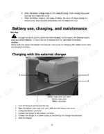 hyster-t3-0ut-sit-drive-electric-tow-tractor-operator-manual-4279903-maintenance-16.webp Hyster T3.0UT battery charging procedure, showing battery case cover, lock catch, and connector components with numbered steps.
