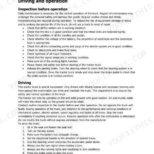 Hyster T3.0UT operator manual page 14 covering pre-operation inspection procedures and driving instructions for the tractor truck.