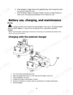 hyster-t6-0ut-seat-type-electric-tow-tractor-operator-manual-4279952-maintenance-15.webp Hyster T6.0UT (A3C7) manual page showing battery maintenance, charging safety warnings, and external charger procedure.