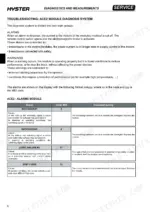 Hyster T7.0HS3, T8.0HS4 ACE2 module troubleshooting table for alarms, causes, and MDI codes.
