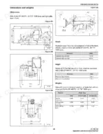 ingersoll-rand-vr723-vr530c-telescopic-handler-operator-manual-22806475-specs-107.webp Ingersoll-Rand VR723, VR530C specifications page showing machine dimensions, reach, height, and weight tables with diagrams.