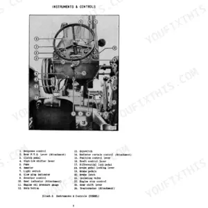 International Harvester B-275 operator manual page showing a labeled diagram and list of tractor instruments and controls.