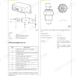 New Holland TV6070 Iveco 6.7L F4CE NEF wiring diagram for pre-post heating unit and KSB water temperature sensor pinouts.