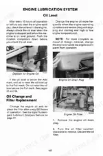 j-i-case-580e-580se-loader-backhoe-operator-manual-9-8893-procedures-109.webp J I Case 580E, 580SE engine lubrication system procedures for checking oil level, drain plug location, and filter replacement.
