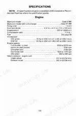 j-i-case-580e-580se-loader-backhoe-operator-manual-9-8893-specs-154.webp J I Case 580E, 580SE engine specifications table including bore, stroke, displacement, horsepower, and valve clearances.