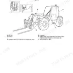 JCB 526-56, 531-70, 533-105, 535-95, 535-v125, 535-v140, 536-60, 536-70, 540-140, 540-170, 540-200, 540-v140, 541-70, 550-80, 560-80 diagram of main component locations including lift arm, carriage, battery, ROPS/FOPS cab, and tow hitches.